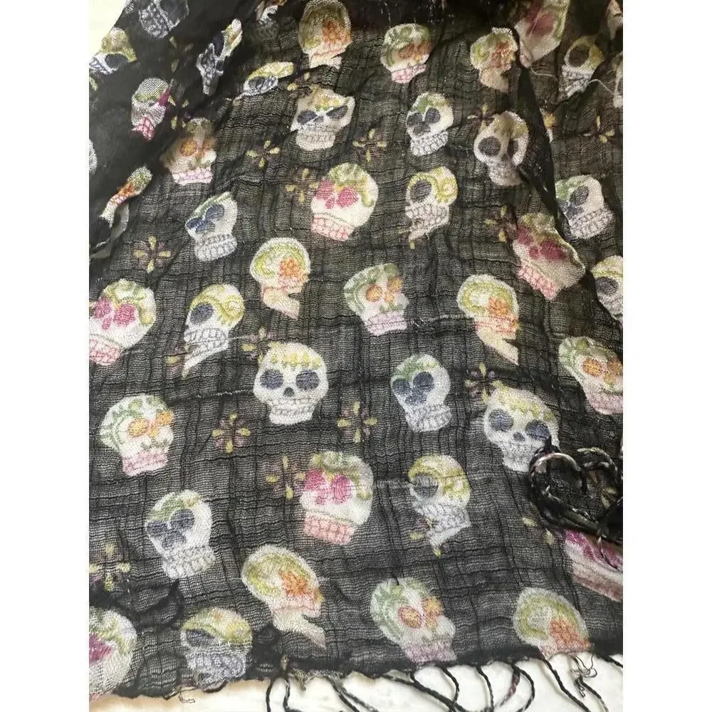 Black Sugar Skull Gauze Scarf Goth